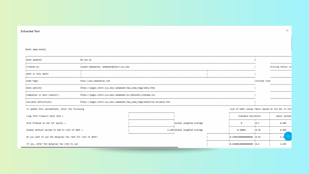 Extract data from Excel
