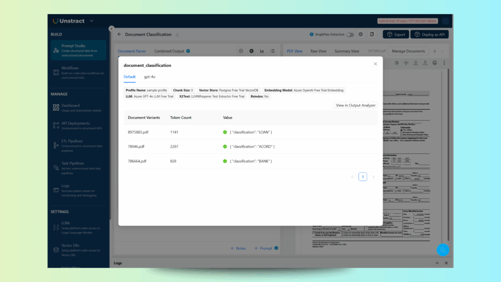 Document classification with unstract