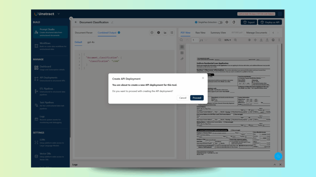 Document classification with unstract