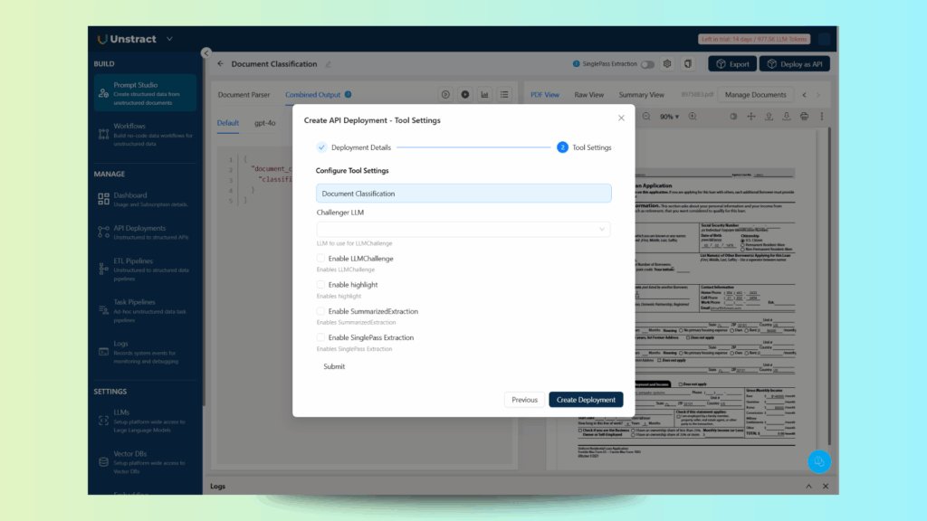 Document classification with unstract
